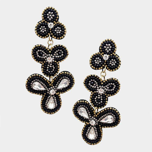 Boucles d'oreilles pendantes classiques à triple trèfle, ornées de perles en forme de goutte d'eau, perles de qualité, dos en feutre disponible, fuchsia - Product Image 2