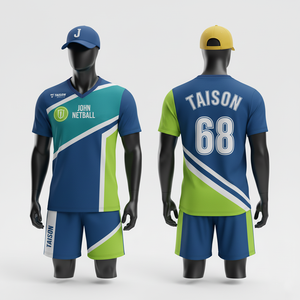 Uniforme de Netball para Hombre, 150 GSM, Poliéster Transpirable, Diseño con Paneles Azul Rey y Beige, Sublimación, Logotipo Personalizado del Equipo, Conjunto de Uniforme de Netball - Product Image 6