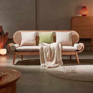 Natural Sustainable Rattan <b>Sofa</b> <b>Wooden</b> <b>Frame</b> Modern Design Comfortable Cozy Upholstery for Bedroom Hotel Living Room Lounges - Product Image 3