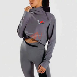 Sweat-shirt à capuche court pour femme de haute qualité, logo imprimé personnalisé, sweat-shirt d'hiver avec col à capuche flexible - Product Image 3