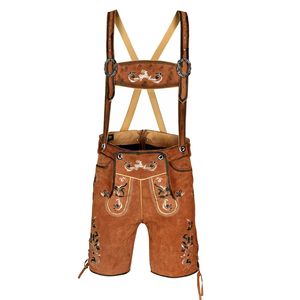 Pantalones Cortos Bávaros de Cuero de Gamuza para Hombre, Bordados, Transpirables, Resistentes al Viento, Ecológicos, de Cintura Media, para Oktoberfest - Product Image 3