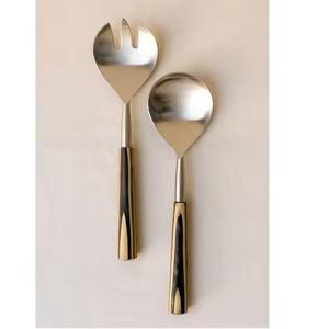 Juego de Cubiertos para Ensalada de Acero Inoxidable Premium, Tenedor y Cuchara con Mango Negro, Resistentes al Óxido, Utensilios de Cocina para Restaurante - Product Image 3