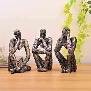 Copper <b>Thinking</b> Trios Sculpture Set Art Deco Style Metal & Resin Handicraft for Office & Living Room Home Decoration - Product Image 1