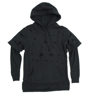 Respirant Haute Qualité Streetwear Distressed Hoodie coton Polaire Blanc Double Couche Poches Acide Lavage Distressed Hoodies - Product Image 4