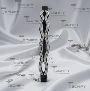 Diadema Premium Curva de Cristal para Caballos, Cuero Negro, Doble Hilera de Diamantes de Imitación, Cómoda, Duradera, Color Personalizable, Arnés - Product Image 3