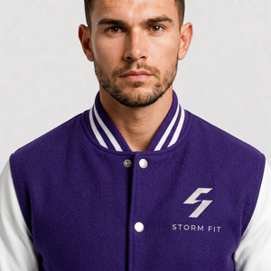 Custom Unisex <b>Purple</b> White <b>Varsity</b> <b>Jacket</b> Preppy Style Wool Cotton Regular Fit Stand Collar Breathable Eco-Friendly Winter - Product Image 4
