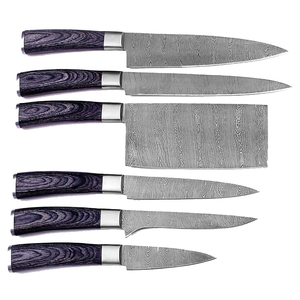 Ensemble de couteaux de chef en acier Damas fait main, lames entièrement forgées, cinq pièces, design ambidextre, manches en bois, haute durabilité pour un usage quotidien - Product Image 3