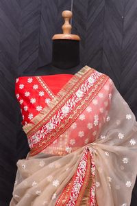Sari indio premium exclusivo de organza de seda pesada con bordado Zari, diseño elegante para novias y bodas, para mujeres. - Product Image 2