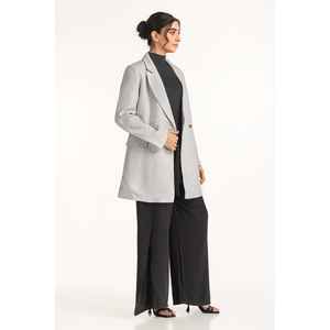 Blazer long WM-JKT-WS24-084 à double boutonnage avec boutons et broderies décoratives, motif uni, tissu velours - Product Image 3