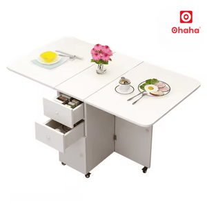 Smart Foldable Dining Table with Rolling <b>Wheels</b> Compact Wooden Table for Kitchen or Living Room Rolling Table for Flexible Use - Product Image 3