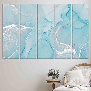 Décoration élégante pour la maison en marbre argenté - Œuvre d'art sur toile imprimée, lot de 5 toiles - Product Image 1