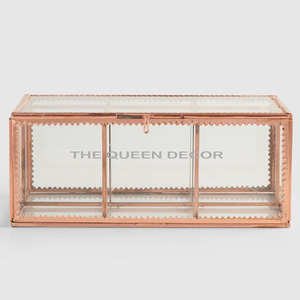 Boîte à bijoux en verre de style vintage fait à la main étui d'ombre en verre transparent avec couvercle supérieur en métal en laiton pour l'affichage - Product Image 2