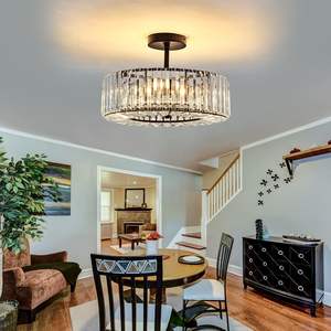 Luces Candelabro de cristal moderno Negro Redondo Semi Flush Mount Lámpara de techo Candelabro de granja para comedor - Product Image 4