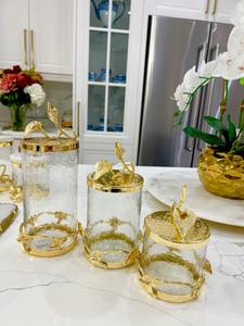 Suministro directo de fábrica Recipiente de vidrio metálico Hoja Elegancia Configuración de cocina Cubierta Estilos Condimentos Botellas de almacenamiento Frascos disponibles - Product Image 2