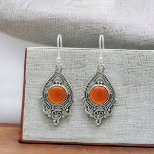 Boucles d'oreilles en argent Sterling massif 925 pierres précieuses cornaline naturelle Design élégant pour femmes fille fabricant de bijoux faits à la main - Product Image 2