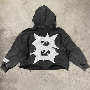 Pull court sans cordon pour homme, en coton 100% vintage, délavé à l'acide, uni, avec logo personnalisé, broderie, ourlet brut - Product Image 4