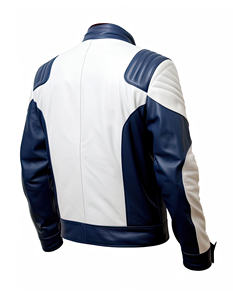 แจ็คเก็ตหนังแท้สีขาวน้ำเงิน ปกตั้ง ซิปหน้า กันน้ำ เป็นมิตรกับสิ่งแวดล้อม สไตล์ไฮสตรีท ทรงเข้ารูป สไตล์ไบค์เกอร์ คาเฟ่ เรเซอร์ - Product Image 2