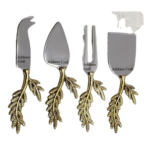 Ensemble d'outils de coupe de fromage en acier inoxydable avec poignée en feuille de laiton, Gadget de cuisine, vente en gros, cadeau de noël - Product Image 1