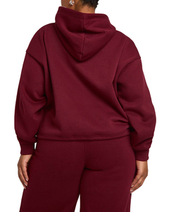 Haut court à capuche en molleton bouclette lourd bordeaux uni, style streetwear personnalisé, avec logo frontal, pour femme, idéal pour l'hiver - Product Image 5