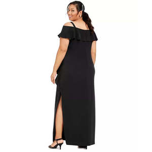 เดรสยาวทรงเข้ารูปผ้าเครปสำหรับผู้หญิงไซส์พลัส ยี่ห้อ Adrianna Papell สีดำ แต่งระบายช่วงไหล่ ดีไซน์เอวธรรมชาติ ไซส์ 18 - Product Image 2