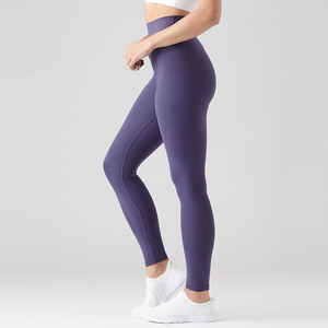 Women's Breathable Polyester Spandex High Waist Yoga Pants Solid <b>Pattern</b> XXL Size Long <b>Leggings</b> With Butt Lift up Feature - Product Image 3