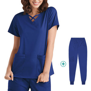 Fashion Wholesale logo Custom Professional Women's nurse <b>Doctor</b> Uniform V-neck Jogger Style Medical scrub <b>Set</b> - Product Image 2