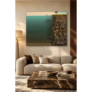 Impresión en lienzo de Fida: Casas de madera surrealistas en una sección transversal de mar - Product Image 2