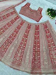 DESGASTE DE NOVIA A COLOR SECUENCIA DE BORDADO PESADO Y TRABAJO A MANO LEHENGAS CON CONJUNTO DUPATTA - Product Image 3