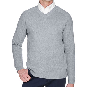 Pull à col en V à manches longues pour homme, gris chiné, coupe classique, confortable, en molleton imprimé, polyester/coton, écologique - Product Image 1
