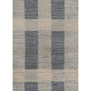 Tapis en laine tissé à la main géométrique classique bleu Contour HWL-450, tapis rectangulaire pour salon, pour la décoration de la maison, pour une utilisation dans le couloir - Product Image 3