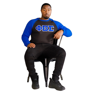 Sudadera bordada de chenilla azul negro Phi Beta Sigma, manga raglán de algodón de primera calidad, ropa de fraternidad griega, ropa para hombre - Product Image 1