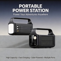 Batterie externe solaire noire 20000mAh 22.5W à charge rapide avec technologie GaN, câbles USB intégrés, lampe torche LED et support de transport