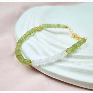 Gold Plated Peridot & Blue Moonstone <b>Beaded</b> <b>Bracelet</b> with Amethyst Diamond Quartz Religious Style Perfect Gift - Product Image 6