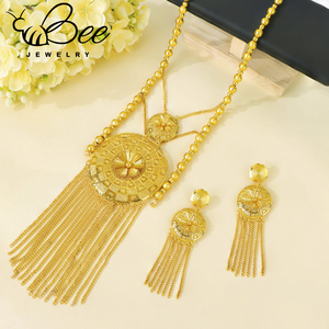 Parure de bijoux de mariage vietnamienne de luxe, couleur or 24 carats, collier et boucles d'oreilles tressés à pampilles, pour femmes - Product Image 5
