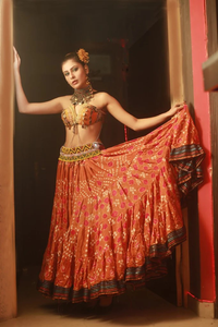 Conjunto de Falda Lehenga Estampada Bandhani de Diseño Bohemio para Mujer con Choli Adornado, Ropa Festiva Étnica de Rajastán - Product Image 5