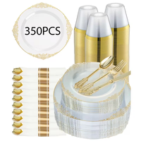 350 pièces de vaisselle en plastique pour événements et assiettes en plastique élégantes, ainsi que des assiettes en plastique pour repas formels, pour mariages et séminaires