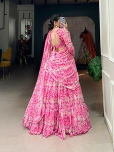 Acheter un nouveau look de soirée de créateur en soie Georgette fantaisie entièrement surpiqûre impression fantaisie confort personnalisé travail magnifique Lahenga Choli - Product Image 5
