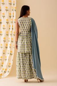 Directo del fabricante indio de alta calidad azul Mini Mogra Sharara Conjunto elegante Kurti y pantalones de moda india y pakistaní - Product Image 3