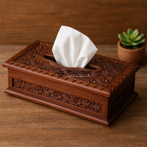 Caja de Pañuelos de Madera Tallada con Diseño Floral Grabado Premium y Soporte para Comedor y Dormitorio Tradebyd - Product Image 1