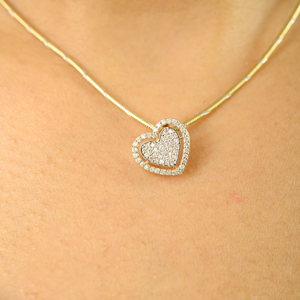 สินค้ามาใหม่จี้รูปหัวใจประดับเพชรแบบเต็ม100% ดูหรูหราเป็นธรรมชาติของขวัญครบรอบเครื่องประดับแวววาว K18แท้สีเหลืองทอง - Product Image 5