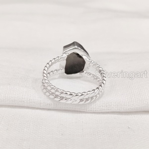 Bague pour femme en pierre brute, quartz fumé naturel, double bande torsadée, en argent sterling 925, pour mariage et Noël - Product Image 6