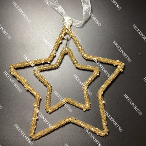 Beaded <b>Star</b> <b>Hanging</b> Ornament Large Gold Handmade Christmas Decor - Product Image 1