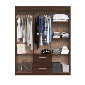 Armario de Estilo Moderno BASIC de 6 Puertas y 3 Cajones, Mueble de Dormitorio de Madera, Aglomerado con Recubrimiento de Barniz Cerámico, Color Cacau Brillante - Product Image 3