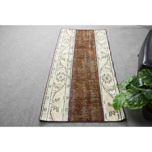 Turkish Vintage Rug 2.6x5.7 ft, <b>Brown</b> Small Camouflage <b>Wool</b> Rug - Product Image 1