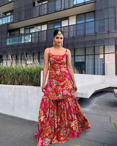 Ensemble Salwar Kameez pour femmes, de créateur, style Bollywood, pour fêtes et festivals, avec impression sur quatre côtés, en soie chinon pure, séchage rapide - Product Image 5