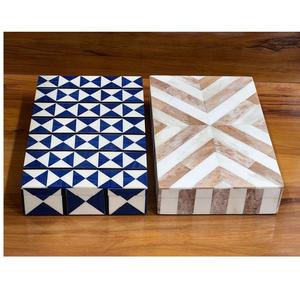 Boîte à bijoux de qualité supérieure, classique, rectangulaire, motif solide, incrustation d'os, impression en relief - Product Image 1