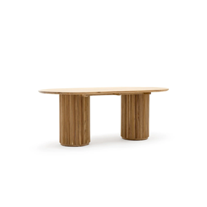Contemporary oval <b>table</b> natural <b>wood</b> design fluted pedestal legs elegant centerpiece <b>for</b> dining area living space workspace <b>top</b> - Product Image 2