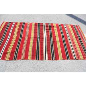 พรมวินเทจตุรกี ขนาด 4.1x7.9 ฟุต พรมคิลิม สีแดงดำลายดอกไม้ ทำจากขนสัตว์ - Product Image 3