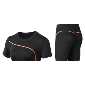 Vêtements de sport pour femmes grandes tailles, très vendus, solides, respirants, à séchage rapide, ensembles de yoga, taille haute élastique, logo sur le devant, commande minimum - Product Image 3