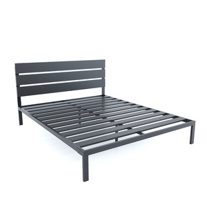 Modern Minimalist Wood Double <b>Bed</b> with Storage <b>Queen</b> <b>Size</b> Rubber Wood & Iron Frame GN68032 - Product Image 3